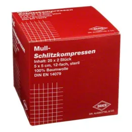 Compresses fendues gaze 5x5cm, 25x2 pièces