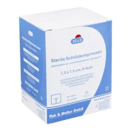 SCHLITZKOMPRESSEN 7,5 x 7,5 cm stérile 8 voies, 25 x 2 pièces