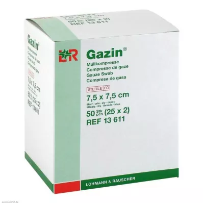 GAZIN Compresse de gaze 7,5 x 7,5 cm stérile 8 plis, 25 x 2 pièces