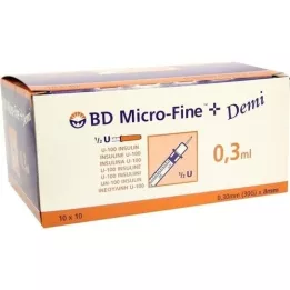 BD MICRO-FINE+ insulinspr.3 ml U100 0,3x8 mm, 100 pc