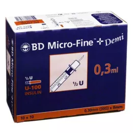 BD MICRO-FINE+ Seringue à insuline 0,3 ml U100 0,3x8 mm, 100 pcs