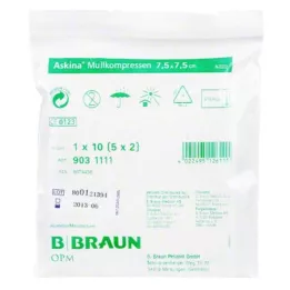 ASKINA Compresses de gaze stériles 7,5 x 7,5 cm, 5 x 2 pièces