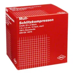 Compresses fendues gaze 7,5x7, 25x2 pièces