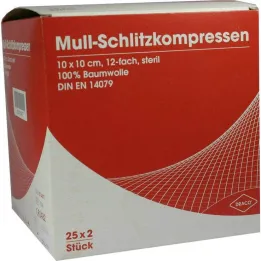 Compresses fendues gaze 10x10, 25x2 pièces