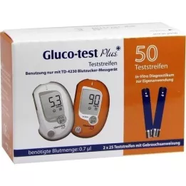 GLUCO TEST Plus des bandes de test de sucre dans le sang, 50 pc