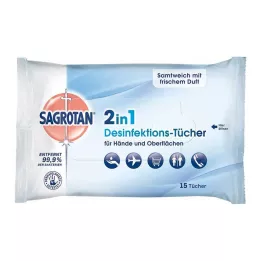 SAGROTAN Lingettes désinfectantes 2 en 1, 15 pièces