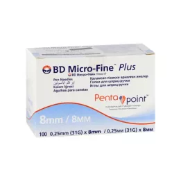 BD MICRO-FINE+ 8 aiguilles pour stylo 0,25 x 8 mm, 100 pièces
