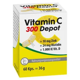 Vitamine C 300 mg dépôt + Zinc + Histidine + Gélules de vitamine D, 60 unités