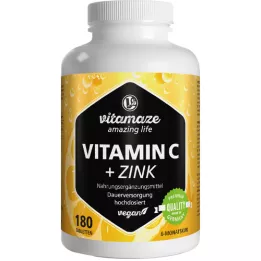VITAMIN C 1000 mg Haute dose + comprimés végétaliens de zinc, 180 pc