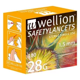 WELLION Lancettes de sécurité jetables 28 G, 100 pièces