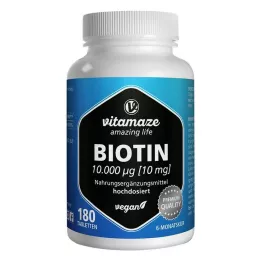 BIOTIN Comprimés végétaliens à haute dose de 10 mg, 180 pcs