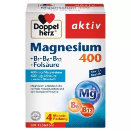 DOPPELHERZ Comprimés de magnésium 400 + B1 + B6 + B12 + acide folique, 120 pcs