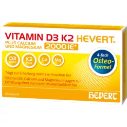 VITAMIN D3 K2 Hevert plus Ca Mg 2 000 UI/2 gélules, 60 pcs