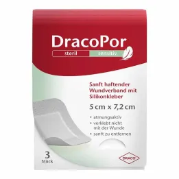 Dracopor sensible 5x7,2 cm stérile avec adhésif silicone, 3 pc