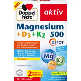 DOPPELHERZ Magnésium 500 + D3 + K2 Comprimés de dépôt, 60 pc