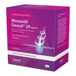 Minoxidil Dexcel 20 mg/ml spray pour utilisation sur le cuir chevelu, 3x60 ml