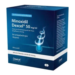 Minoxidil Dexcel 50 mg/ml spray pour utilisation sur le cuir chevelu, 3x60 ml