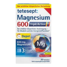 Tetesept Magnésium 600 Comprimés pelliculés triple action, 30 pc