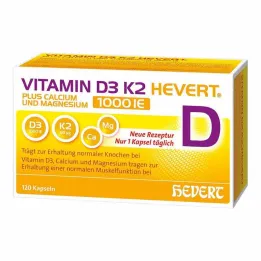 Vitamine D3 K2 Hevert + Calcium et Magnésium 1000 IE capsules, 120 pièces