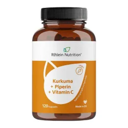 Curcuma 95% Curcumine + Pipérine + Capsules végétaliennes de vitamine C, 120 pc