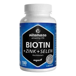 Biotine 10 mg haute dose + zinc + comprimés de sélénium, 180 pc