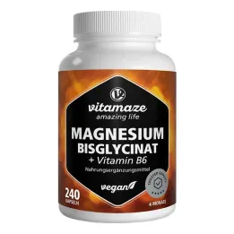 Capsules de bisglycinate de magnésium + vitamine B6, 240 pièces